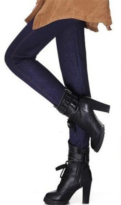 Kvinders jeans i jeans look Vintervarme skinny Leggings Stretch Pants Bukser