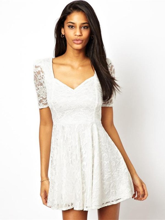 Kvinnors hög midja Slim Fit spets klänning Club Wear Cocktail Mini klänning veckad klänning