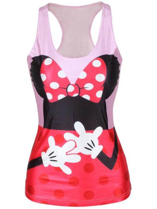 Mode d&#39;été pour femmes 3D numérique dessin animé Bowknot Mickey Mouse imprimer sans manches mince gilet de mode réservoirs T-shirt