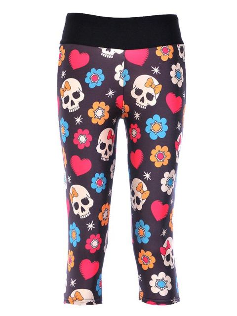 Nya polyesterfibrer Elastiskt digitalt tryck Färgglatt bowknot skalle lyfter höfterna 3/4 leggings för yoga träning fitness träning