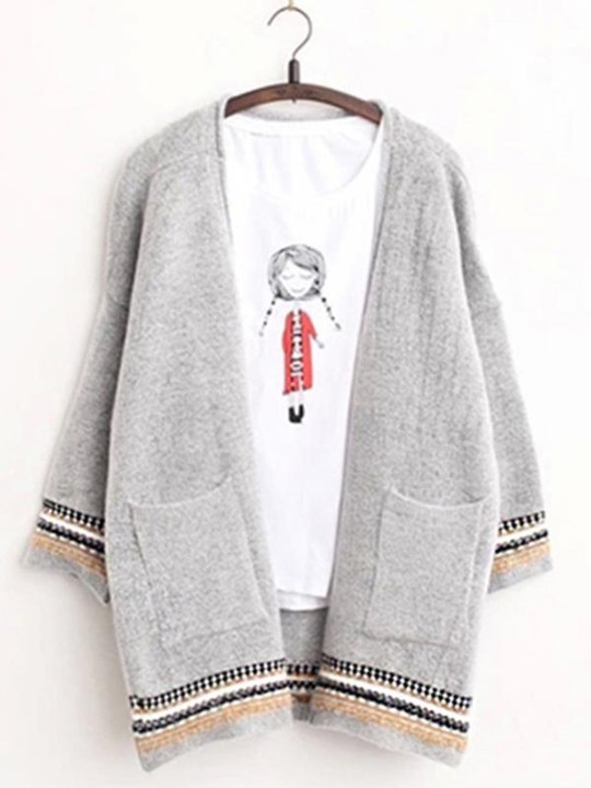 New Autumn Casual Autumn Pocket Batwing Sleeve Knitted Long Sweater Cardigan Tops