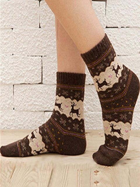Ny höst och vinter The Rabbit Ullstrumpor Guld Hjortmönster Förtjockade varma strumpor för kvinnor