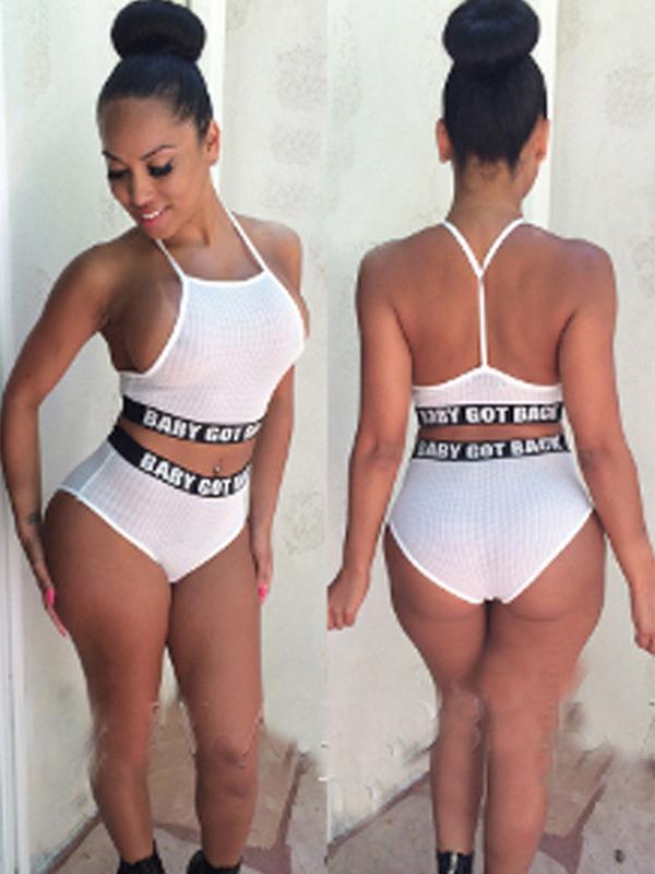 Sports Suit Sets Sexy Backless Tank Top And Shorts Halter Neck Letter Print Rompers