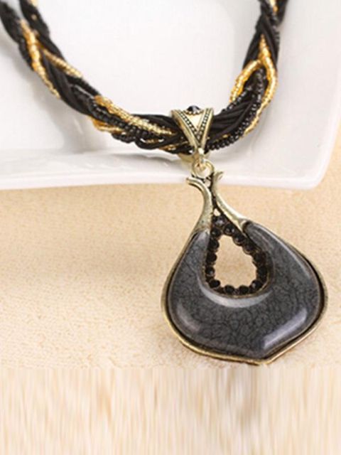 Nýtt geometrískt U-form kvenna, svart keðja, Bohemian National Wind Hengiskraut