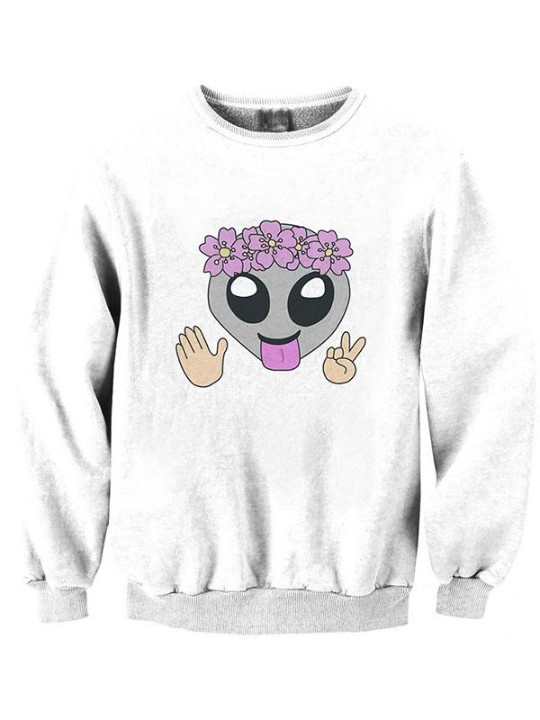 Afslappet sødt digitalt tryk Floral Emoji Beading Hoodies Sweatshirt Pullover til kvinder Sportsbeklædning