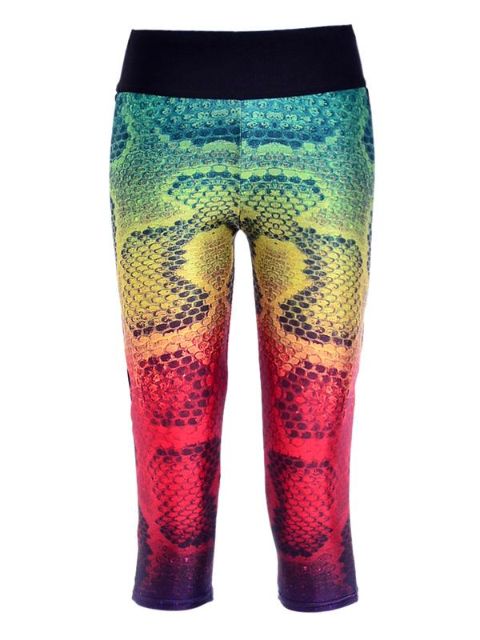 Nye polyesterfibre Elastisk digitalt tryk Farverigt gradvis python løfter hofterne 3/4 leggings til yoga træning fitness træning