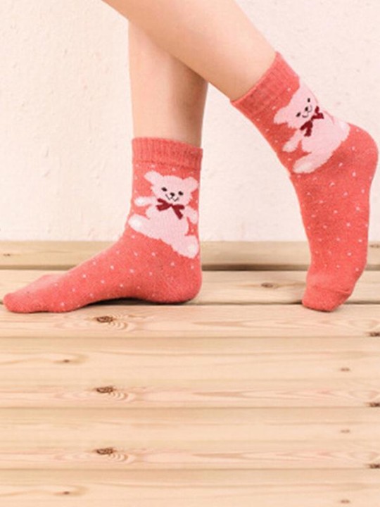 New Autumn And Winter The Rabbit Wool Socks Bear Doll Pattern Thickened Warm Socks For Women