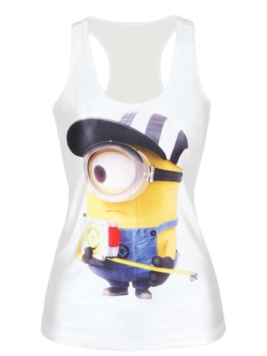Naisten kesämuoti 3D digitaalinen puhdas valkoinen Designsshirt Cartoon Minions Print Hihaton ohut muoti liivitankit