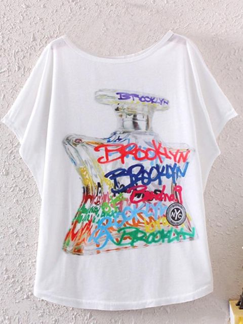 Women Fashion Bat Sleeve Cartoon Perfume Bottle  3D Printed Loose Blouse Shirt Vest Tank Tops
