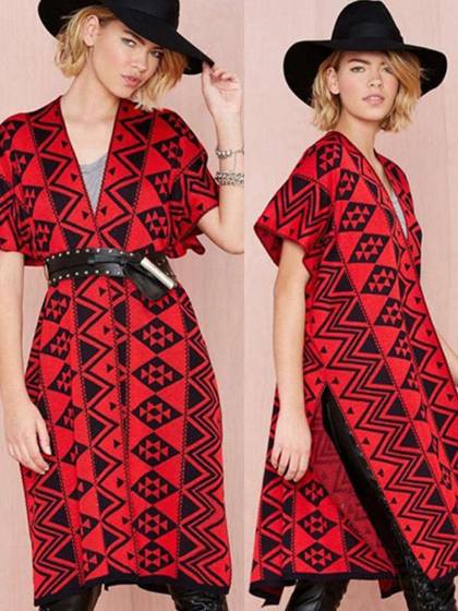 Herbst Mode neue Retro Kurzarm karierten lange warme Pullover Strickjacke Schal Mantel Mantel Tops