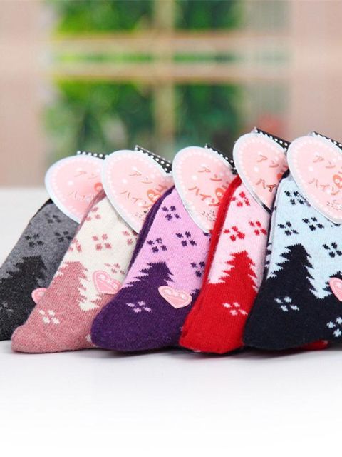 Fashion Wool Socks for Women Winter Warm Socks Creative Christmas Tree Medium Long Socks
