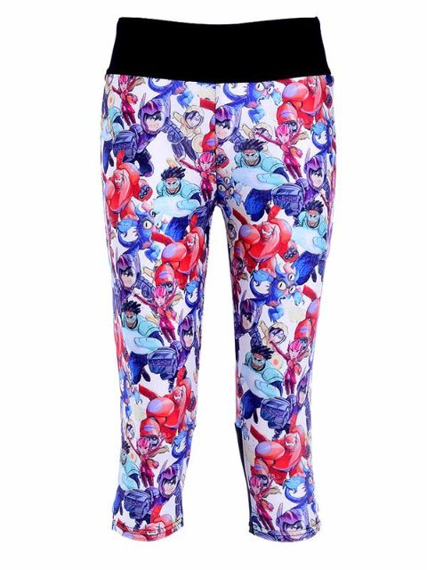 Mode kvinnors polyesterfibrer elastiskt digitaltryck Big Hero 6 3/4 leggings för yoga träningspass