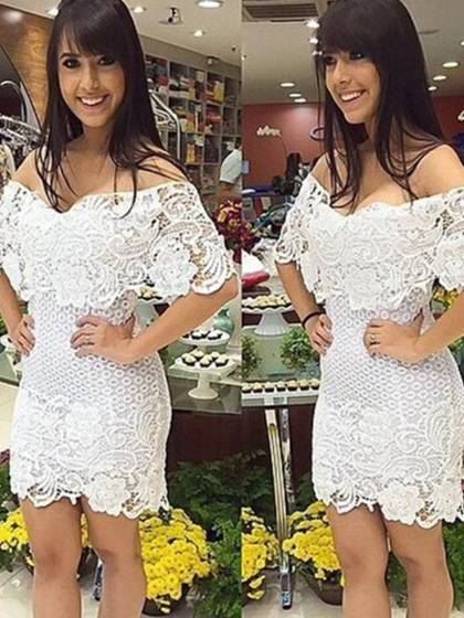 Dam Off-shoulder vit Bodycon spets klänning Cocktail