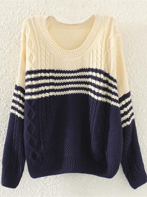 Frauen Herbst Neue Mode Adrette Lässige Splice Streifen Langarm Warme Strickpullover Tops
