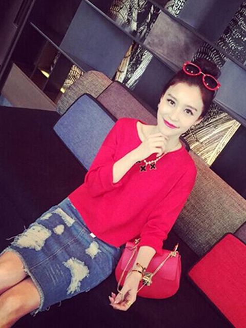 Otoño Invierno Nueva Moda Elegante elegante de manga larga Casual Warm Knit Sweater Tops