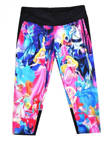 Nytt mode Kvinnor Polyesterfibrer Elastiskt digitaltryck Cinderella Lift The Hips High Waisted 3/4 leggings för träning