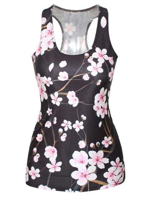 Women's Fashion Cherry Blossom Digital Print Tank Top Summer T-shirt