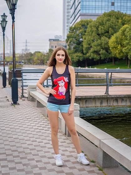 Mode Cult Disney Inspireret Prinsesse Tema Print Tank Top Gotisk Punk Clubwearshion Vest Tanks T-shirt