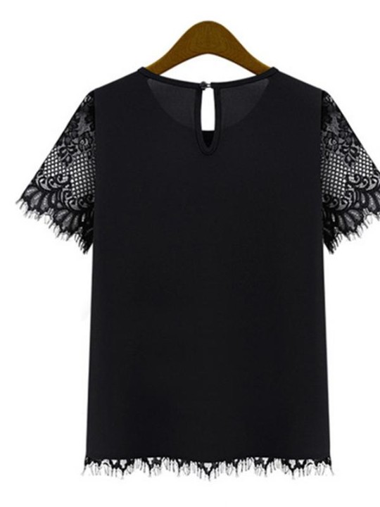 Camisa de manga corta de encaje de sudor caliente de la moda de las mujeres Blusa mini casual de tamaño extra grande más el tamaño superior