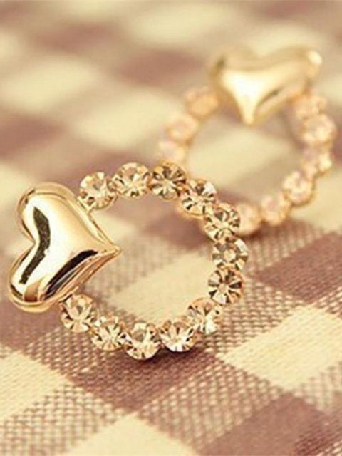 Tyylikäs naisten kiiltävä kristalli tekojalokivi pyöreä ympyrä sydämen korvakorut korvakorut (väri kulta)