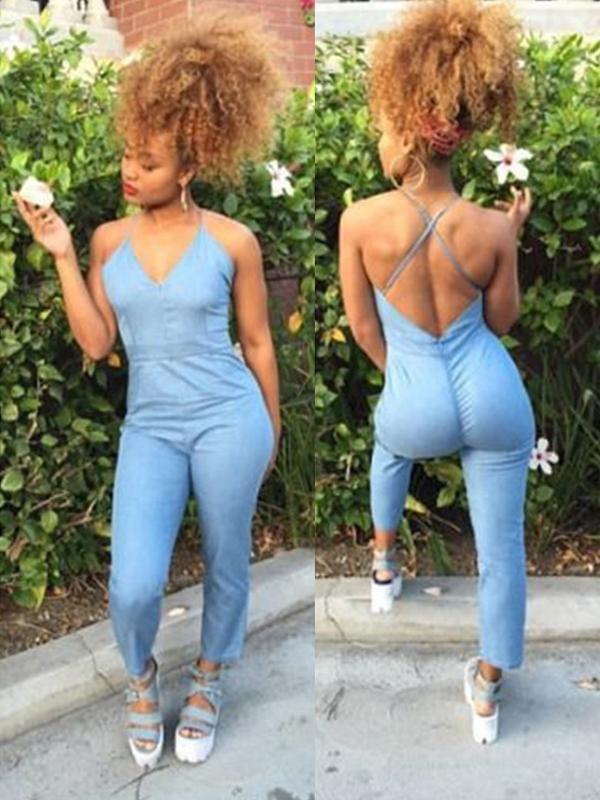 Women's Sleeveless Strappy Back Bodycon Jumpsuit Romper Long Pants Clubwear 3 Sizes