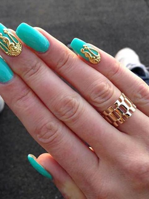 Frauen Mode 1 Stück Gold &amp; Silber Luxuriöse Barock Stil Geprägte / Verzierte Metall Nail art 3D Dekorationen DIY In 2 Größe