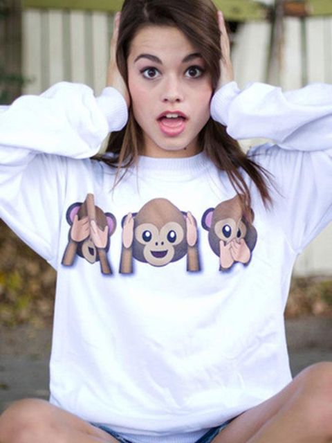 Casual linda impresión digital ver no evil rebordear sudaderas con capucha sudadera pullover para mujer ropa deportiva