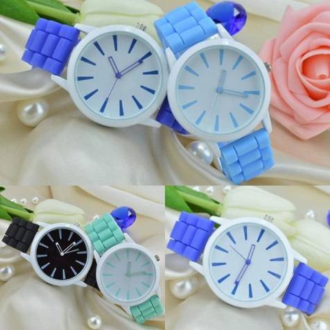 Montre à quartz à pointeur creux simple avec bande de silicone de couleur bonbon de crème glacée de Genève