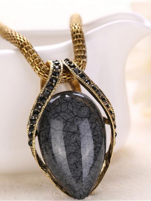 Collier avec pendentif en forme de goutte d&#39;eau pour femme, chaîne noire, rétro, bohème, national, vent