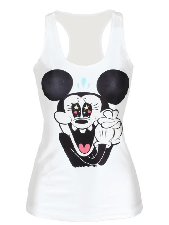 Moda de verano de las mujeres 3D Digital Cartoon Kuso Unique Mickey Mouse Print sin mangas chaleco de moda Slim Tank T-shirt