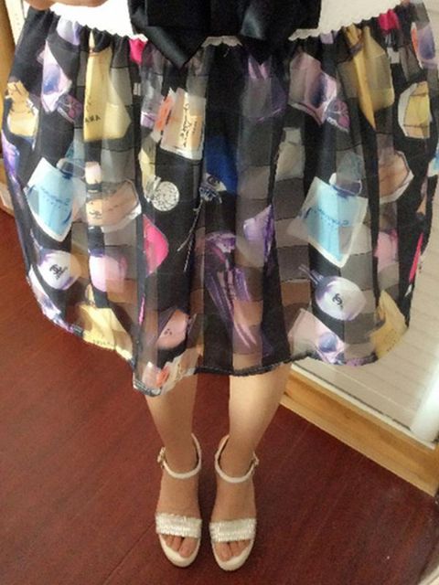 Mulheres Moda Casual Chiffon Floral Bowknot Saia Vestido Preto / Branco