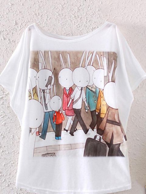 Kvinnamode Bat Sleeve Cartoon Car 3D Printed Loose Blouse Shirt Vest Tank Tops