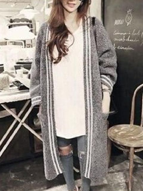 2015 nytt mode stickad lång kofta kvinnor virkad blus långärmad casual kvinna tröjor toppar