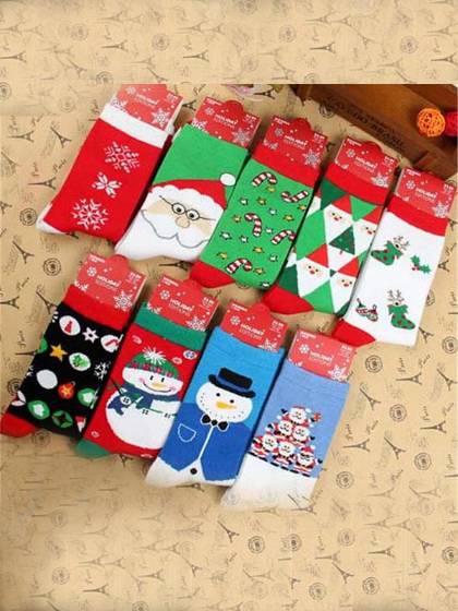 Calcetines de Navidad Calcetines de Santa Claus Calcetines de algodón Snowman de muñeco de nieve Elk para Navidad