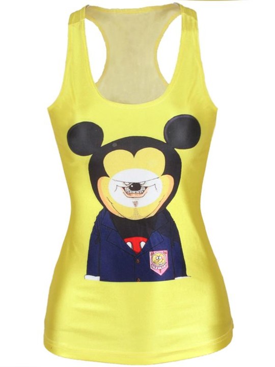 Verão das mulheres da moda 3d digital dos desenhos animados urso booon mickey mouse impressão sem mangas magro moda colete tanques t-shirt