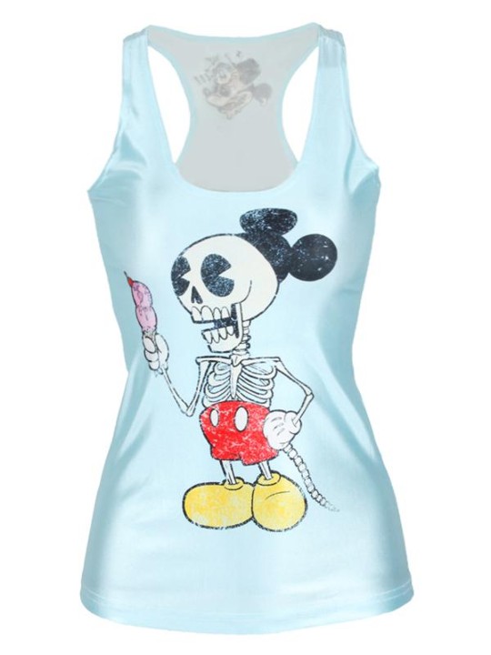 Moda de verano de las mujeres 3D Digital Cartoon Mickey Mouse Skull Print sin mangas chaleco de moda Slim Tanques camiseta Gothic0909