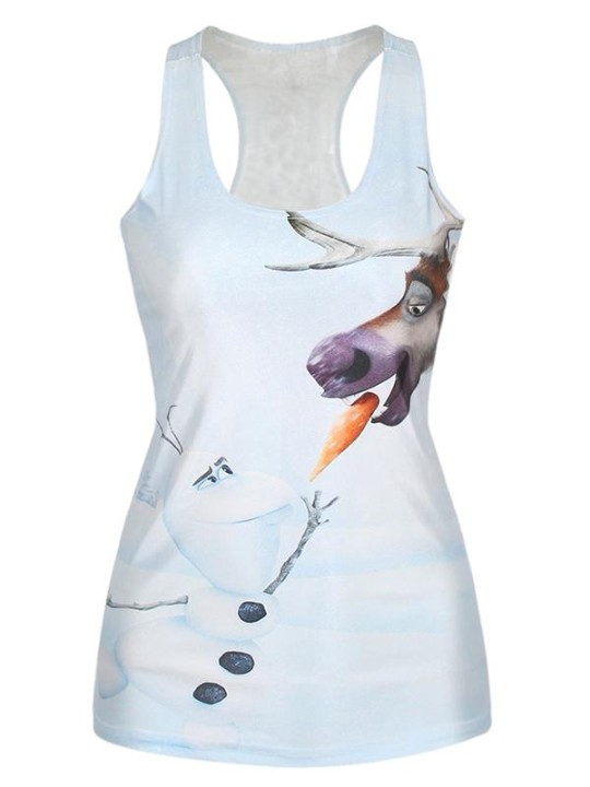 Dessins animés de mode d&#39;été 3D Digital Cartoon Frozen Snowman Print Sans manches Slim Fashion Vest Tanks T-shirt