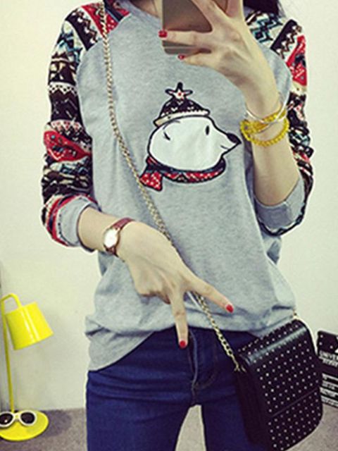 Camiseta de manga larga con cuello redondo de algodón de manga larga para mujer de 4 colores