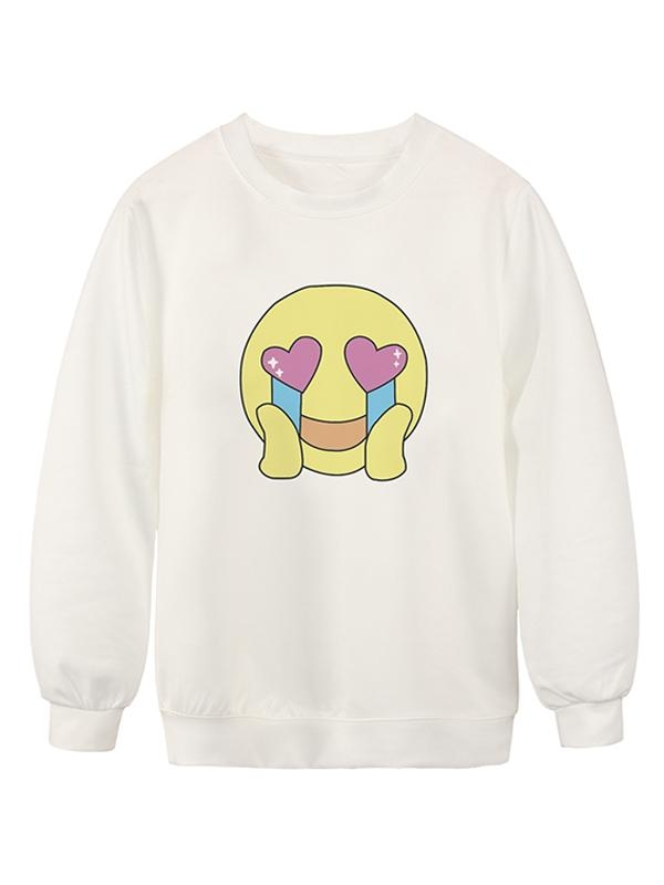 Casual Lindo estampado Digital Emoji cara amorosa Rebordear sudaderas con capucha Sudadera Pullover para mujer Ropa deportiva