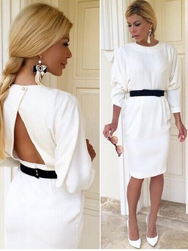 Plus Size Frauen Kleid Kleider mit Gürtel Schlank Körper Bleistift Kleider Casual Langarm