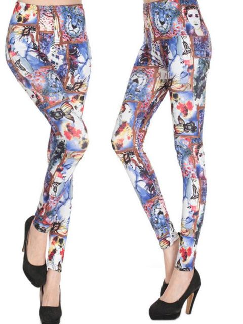 Damemode Skønheder Print Tynde Leggings Mælk Silke Stretch Pants Bukser