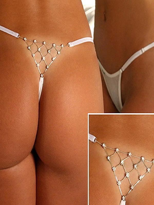 Kvinnors sommarstil Sexig underkläder Härlig vit diamantmönster Metallrem Underkläder Trosor Andas Kvinnor Underkläder Underkläder