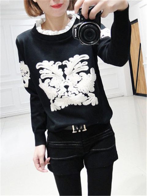Outono Inverno Moda O-pescoço manga comprida Pull Over Snow Impresso Warm Knit Sweater