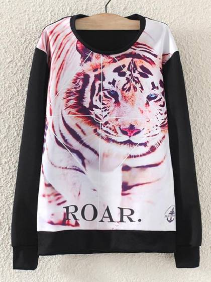 Europæisk efterår ny mode kvinders løs stor størrelse tiger udskrivning lange ærmer sweater sweatshirt hætteklædte toppe