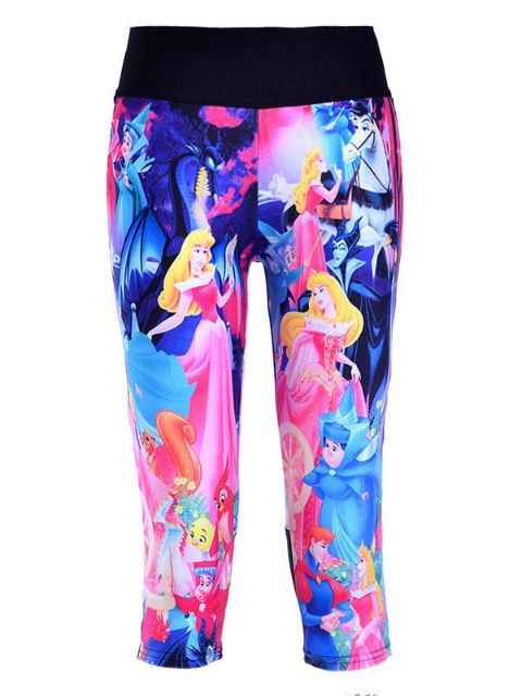 Nouveau mode femmes Fibres de polyester élastique impression numérique Cendrillon soulever les hanches taille haute 3/4 leggings pour l&#39;exercice