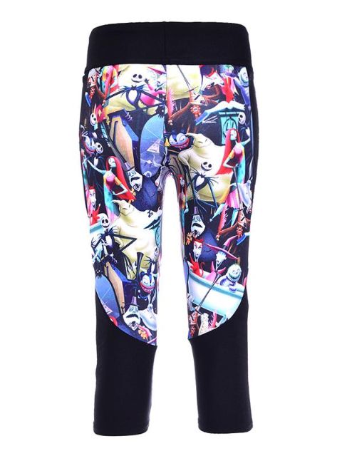 Art- und Weisefrauen-Polyester-Faser-elastische Digital-Druck-Karikatur-Schädel-3/4 Gamaschen für Yoga-Trainings-Eignungs-Übung