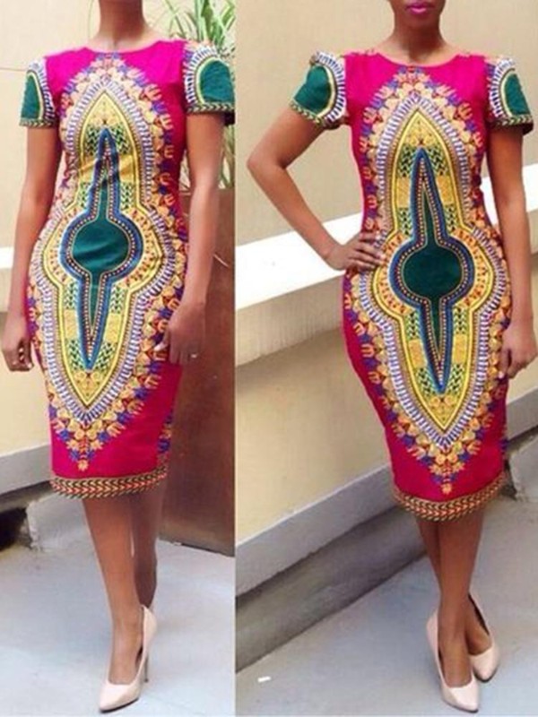 Sexiga Dashiki afrikanska klänningar för kvinnor Totem Print Hip Package Dress Sommarklänning