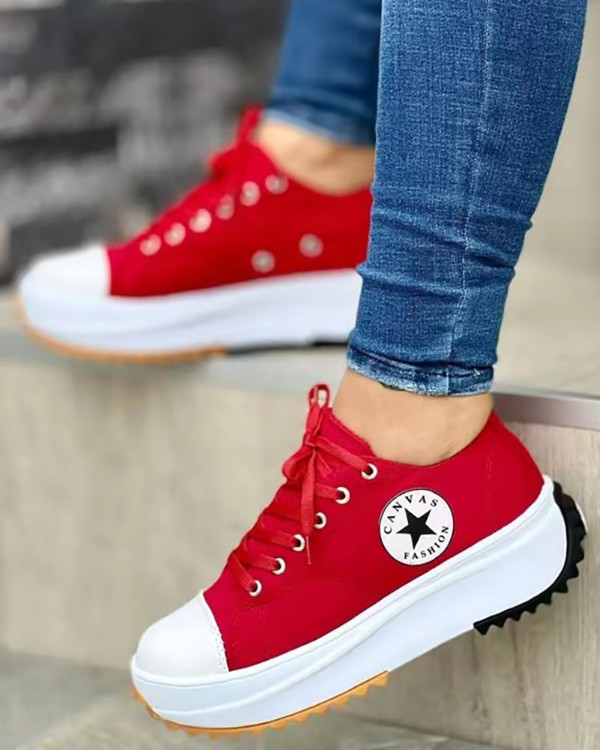 Eyelet Lace-up Flatform Sko