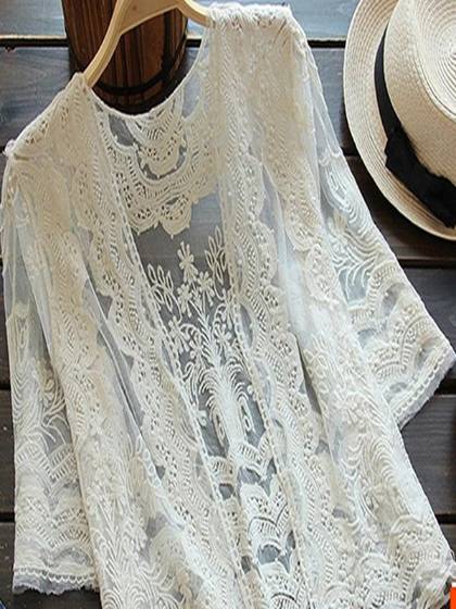 Damemode Lace Hallow Out Cover Up Sexet bluse Solcreme Top Outwear