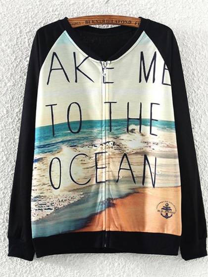 Euramerican kevätsyksy uusi muoti rantatulostus pitkähihainen vetoketjullinen collegepusero